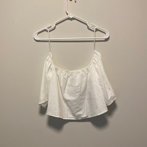 White short sleeve off the shoulder crop